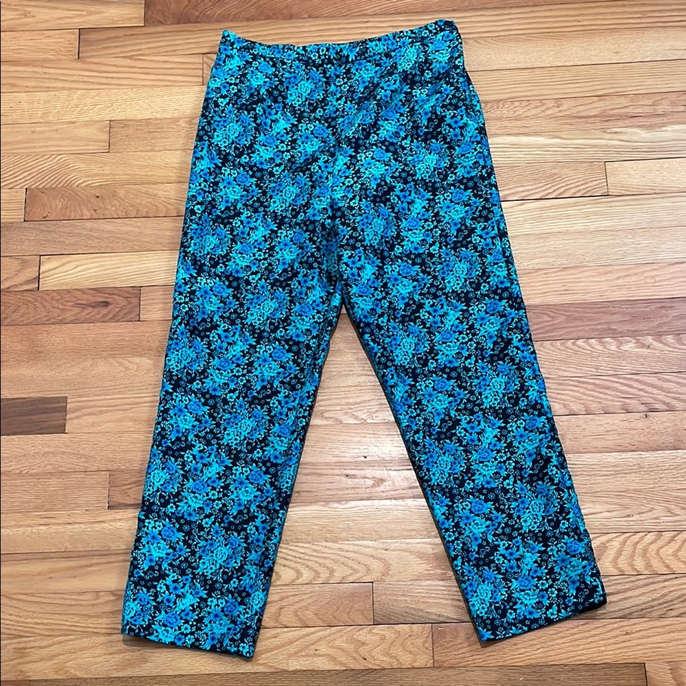 Vintage Leslie Fay Womens Blue Floral‎ Cigarette Pants Size 10P Fairy Feminine